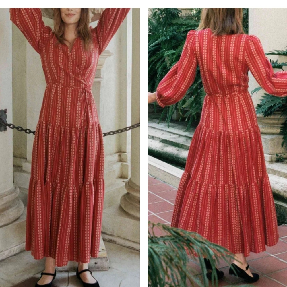 Christy Dawn Noah dress hibiscus zinnia stripe maxi wrap dress boho prairie L
